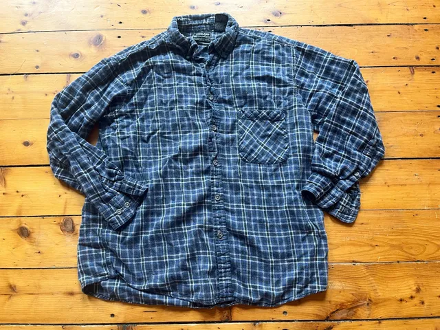 Highland Outfitters Flannel Shirt Size L Blue Plaid Cotton Gorpcore