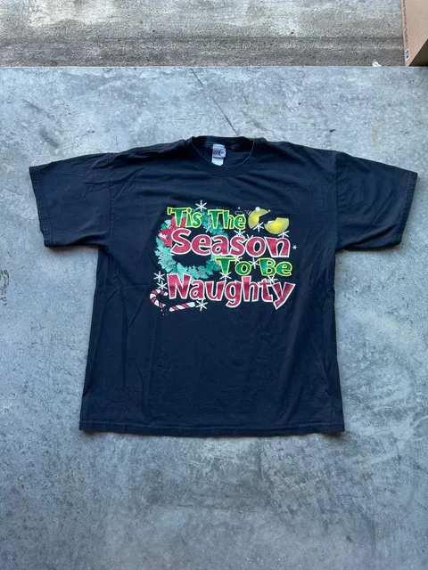 Vintage Christmas Tis The Season To Be Naughty T-Shirt Black