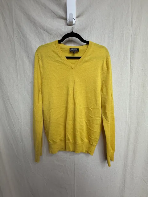 Express Extra Fine Merino Wool V-Neck Sweater Size S Yellow