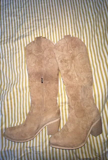 Wetkiss Western Boots Brown Faux Suede Size 7.5
