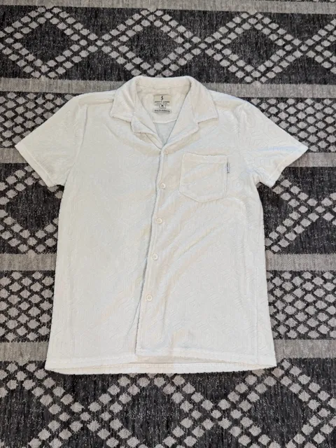 Scott James Short Sleeve Camp Shirt Size M Ivory Terry Towel