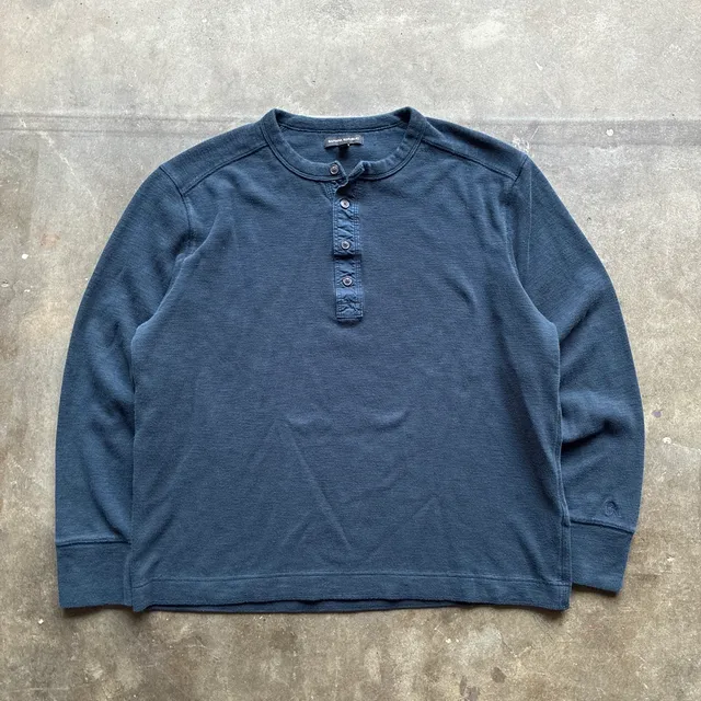 Y2K Banana Republic Thermal Henley Long Sleeve Shirt Size L Blue