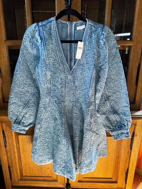 Pilcro Jacquard Denim Dress Size 4 Blue Long Sleeve
