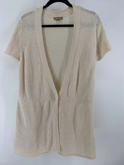White Stag Ivory Open Knit Cardigan Size 2X XXL Short Sleeve Cottagecore