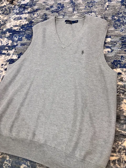 Polo Ralph Lauren Sweater Vest Size L Gray V-Neck Cotton