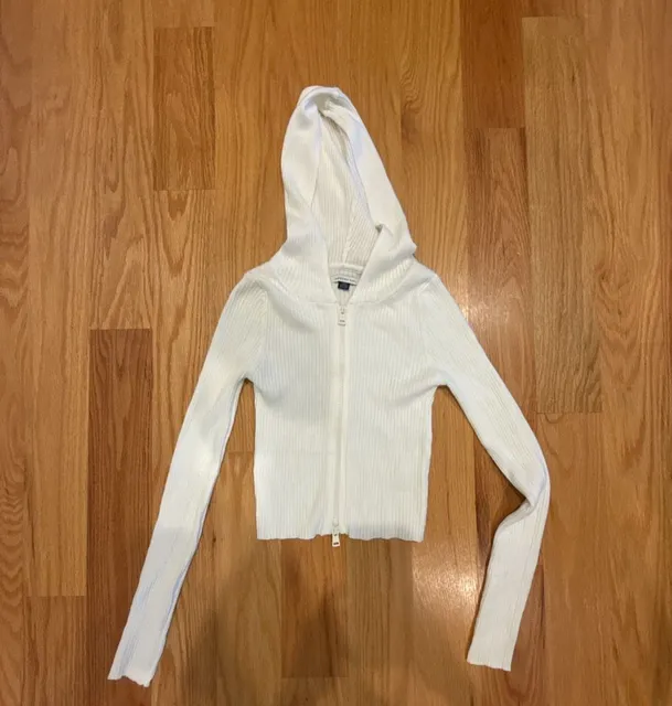 American Eagle Ribbed Zip-Up Hoodie Size S White
Crop