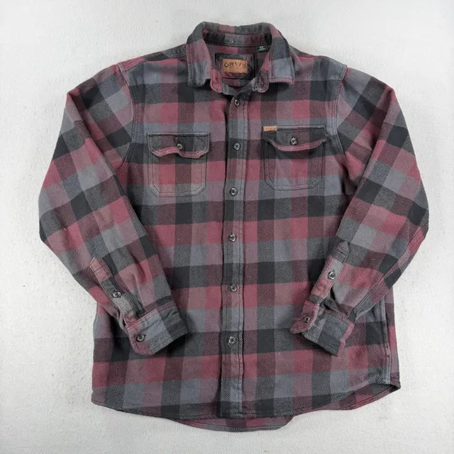 Orvis Heavy Flannel Shirt Size M Burgundy Plaid