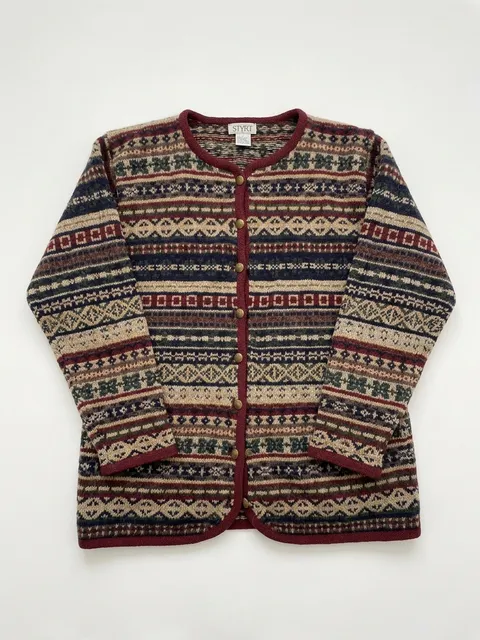 Skyr Vintage Cardigan Size S Multi Color Wool Knit Sweater