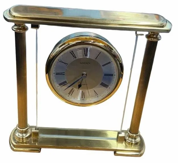 Linden Quartz Glass and Brass Mantel Clock