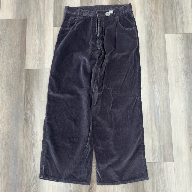 Solo Corduroy Pants Size 36 Gray Wide Leg Baggy Vintage 90s