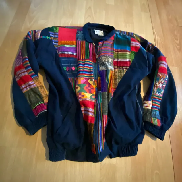 Vintage Multi-Color Woven Patchwork Bomber Jacket