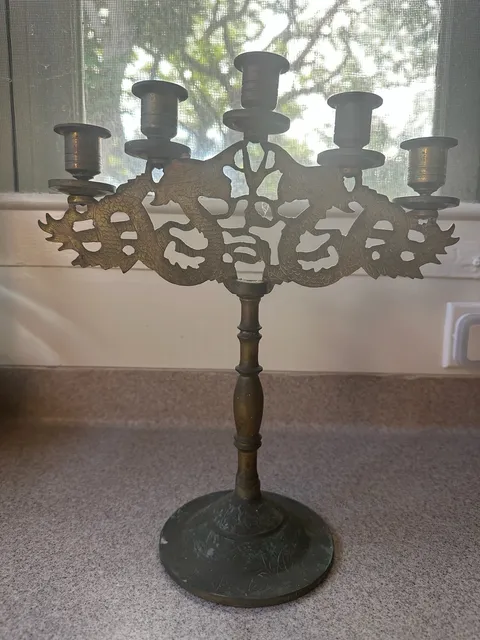 Vintage Brass Dragon Candelabra 5 Cup Holder