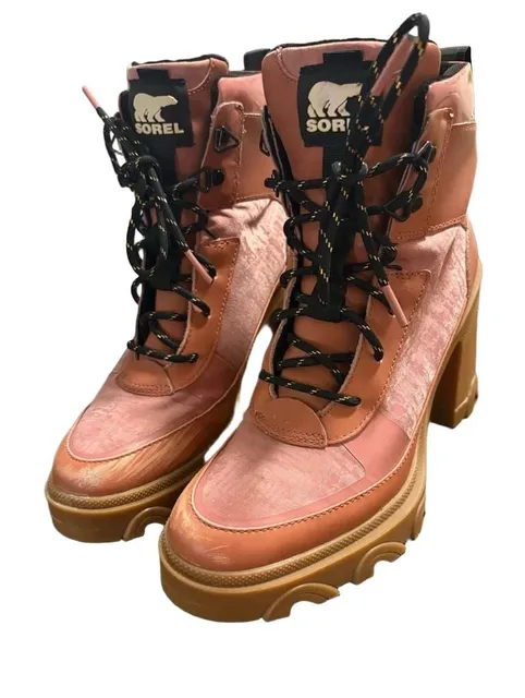 Funky Sorel Brex Heel Lace Boots Pink Mauve