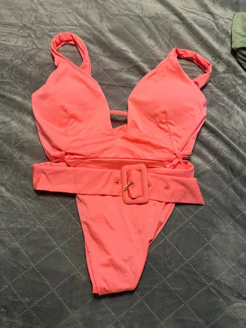 Buffbunny Collection One-Piece Swimsuit Size Small Neon Pink Belted
