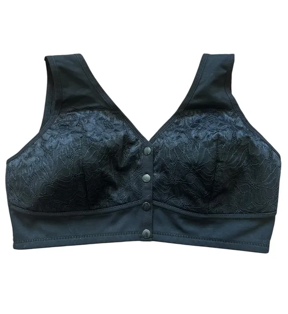 Ahvena Front Closure Lace Bra Size L Black Cotton Spandex