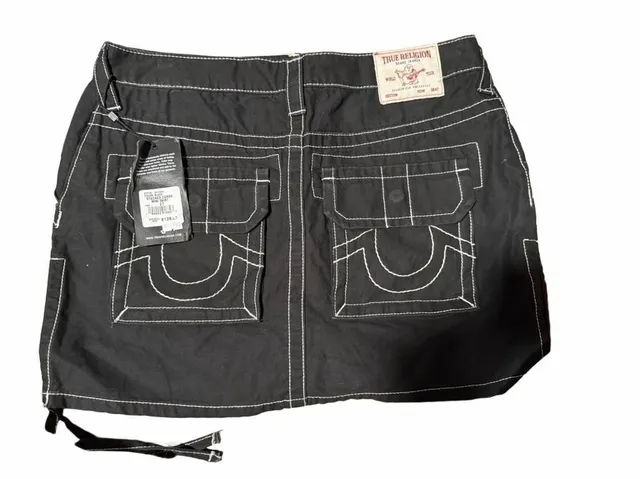 True Religion Stacked Cargo Mini Skirt Size 27 Black