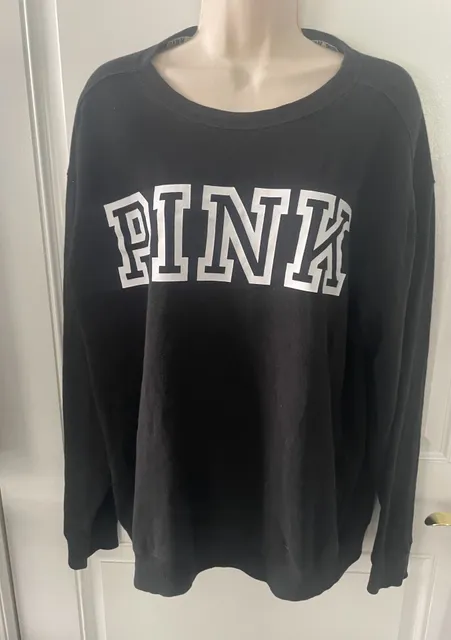 Victoria's Secret PINK Campus Crewneck Sweatshirt Size L Black White