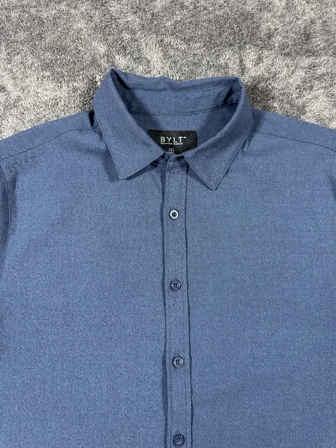 Bylt Premium Basics Short Sleeve Button Up Shirt Size M Blue