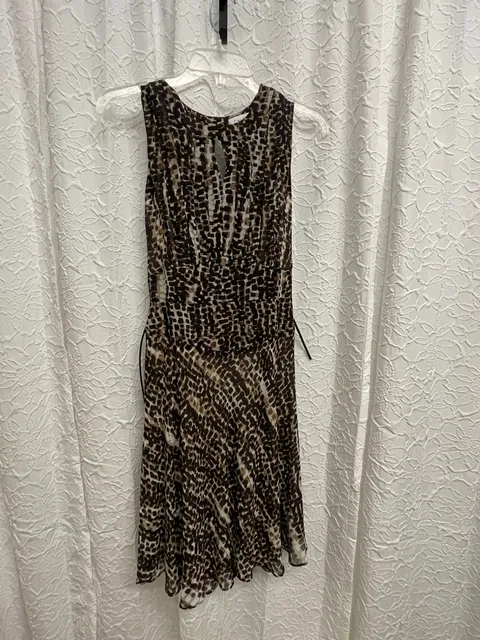 Calvin Klein Animal Print Chiffon Sleeveless Midi Dress Size 2 Party Glam