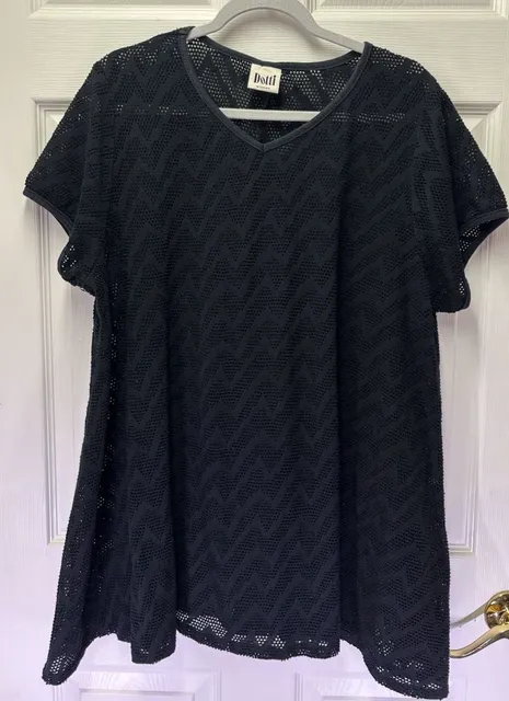 Dotti Black Crochet Swim Cover Up Top Sz 1X