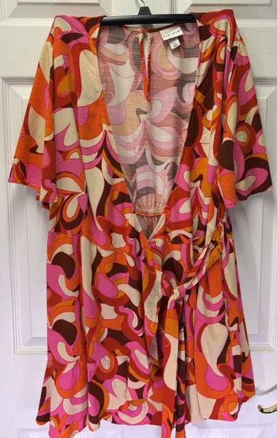 Ava & Viv Romper Size 1X Pink Orange Retro