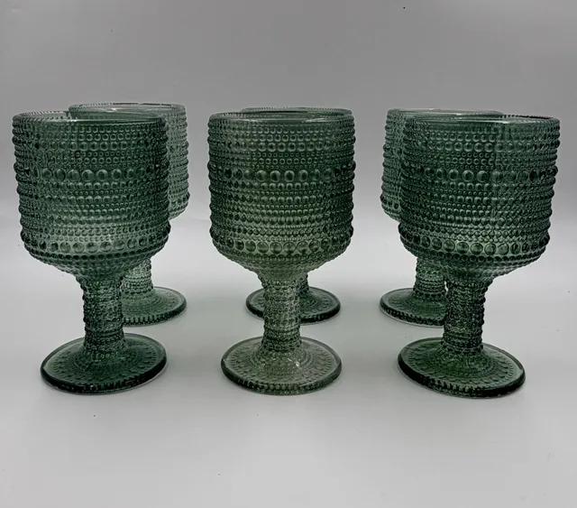 Excelsa Aurora Hobnail Glass Goblet Set of 6 Green Stemware Wine
