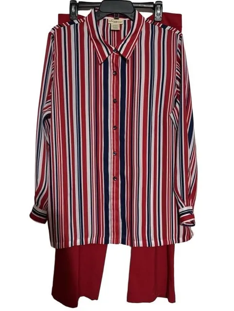 2 pc outfit TravelSmith Button Up Shirt Size L and red pants 