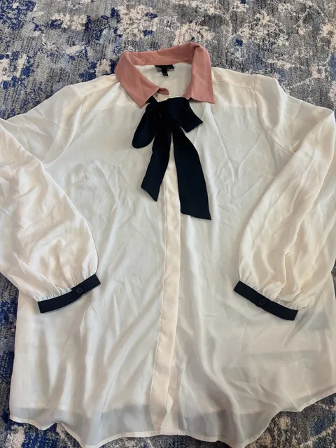Who What Wear Tie Neck Blouse Size XXL Ivory Pink Black
