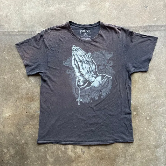 Y2K faded Fifth Sun Praying Hands Graphic T-Shirt XL Black