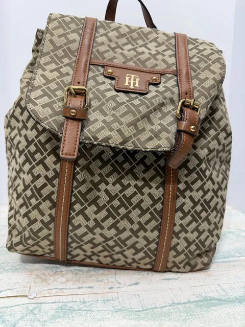 Tommy Hilfiger Monogram Jacquard Backpack Brown Tan Logo Handbag Purse