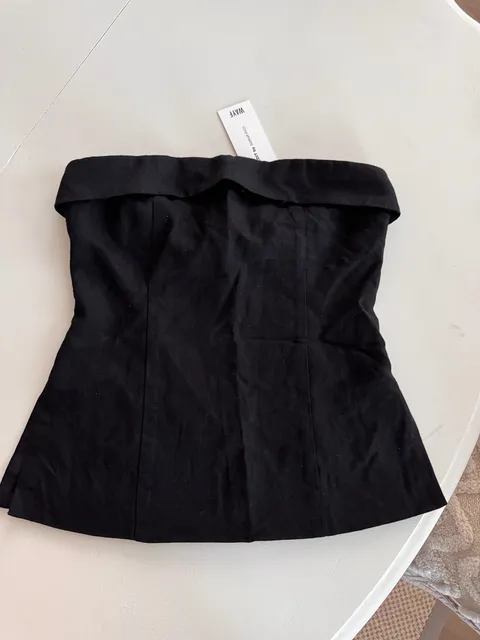 WAYF Strapless Top Size XS Black Linen Blend Foldover Bandeau