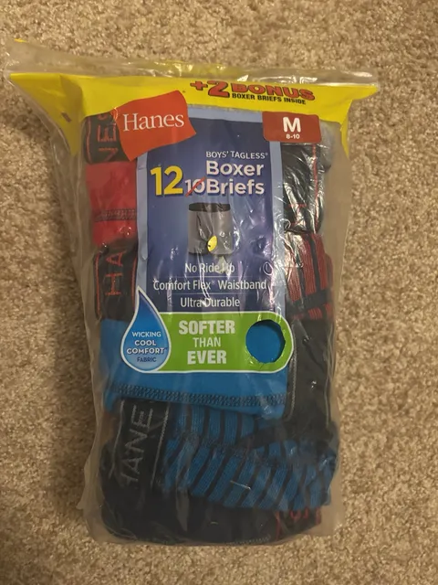 Hanes Boys Boxer Briefs Size M (8-10) 12+2 Pack