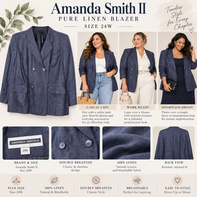 Amanda Smith II Pure Linen Double Breasted Blazer Blue Jacket