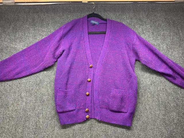 Claybrooke Cardigan Sweater XL Purple Acrylic Knit Oversized Pocket