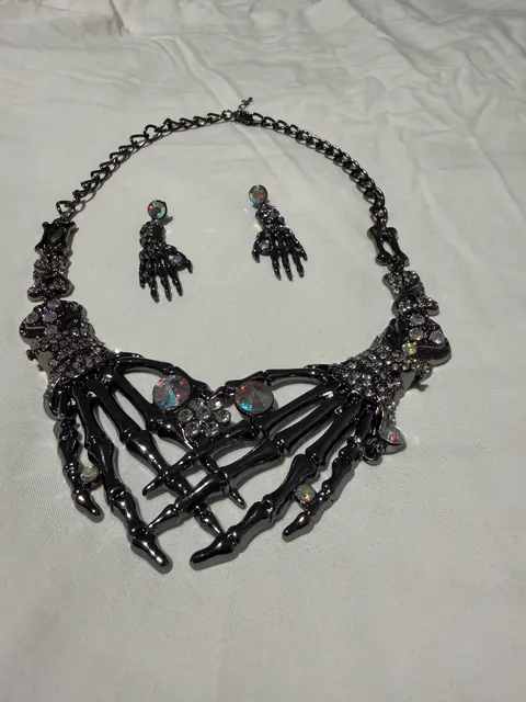 Gothic Skeleton Hand Necklace And Earring Set