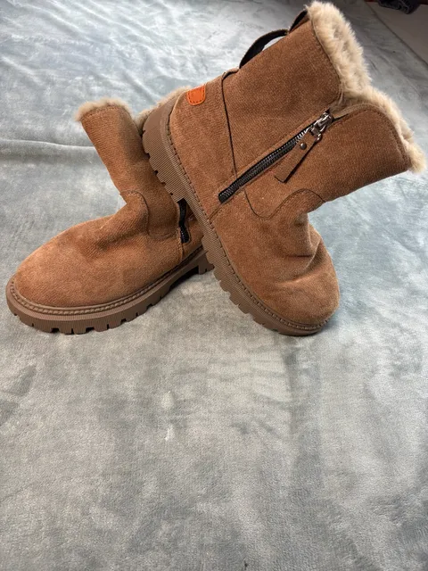 F&B Fashion Classic Faux Fur Lined Winter Boots Brown EU 42 Lug Sole Side Zip