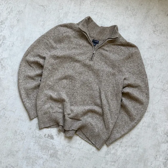 J.Crew 1/2 Zip Pullover Sweater Size M Brown Heather Long Sleeve