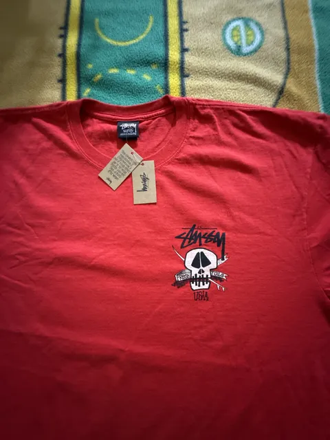 Stussy Fresh Foils Tee Size XXL Red Skull Graphic T-Shirt