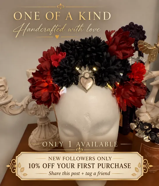 Handmade catrina día de los muertos and Red Flower Crown Heart Headpiece Halloween