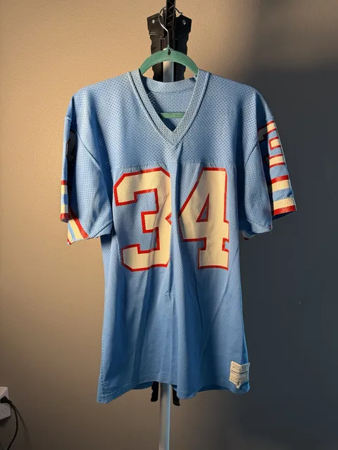 Sand-Knit Earl Campbell Houston Oilers 34 Jersey Light Blue Vintage