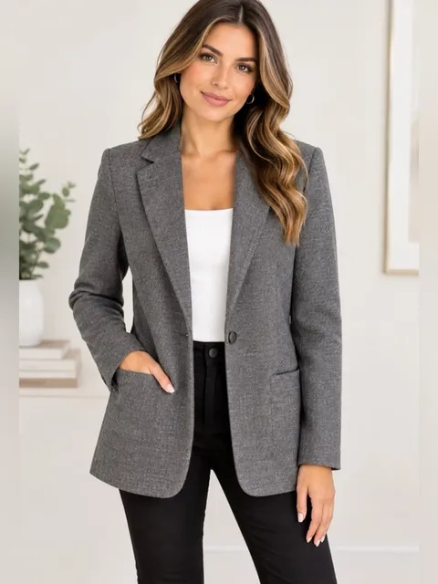 J. Jill Blazer Jacket Business Casual Women  Gray Single-Button Blazer size S