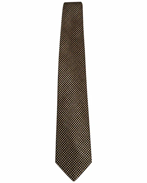 Umberto Bossi Silk Necktie Black Gold Geometric Grid Pattern