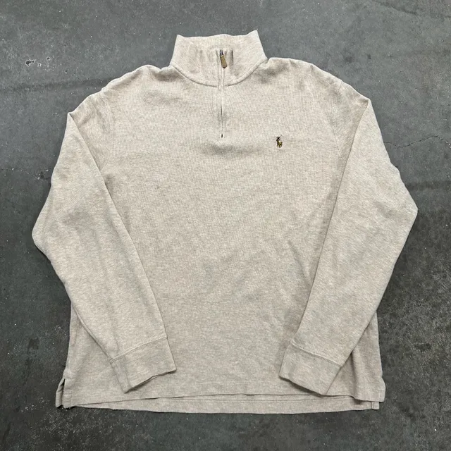 Polo Ralph Lauren Half-Zip Sweater Beige Estate Rib Mock Neck