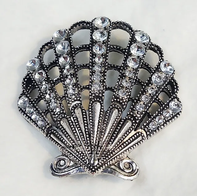 Vintage Rhinestone Seashell Brooch Pin