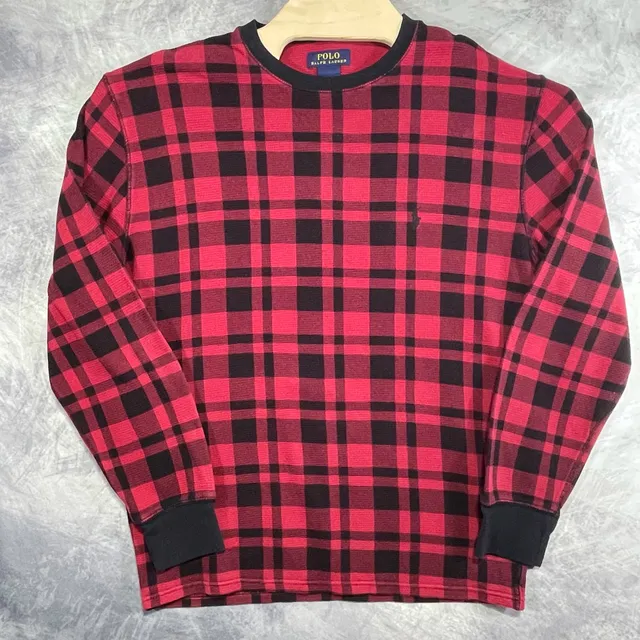 Polo Ralph Lauren Buffalo Plaid Thermal Shirt Size L Red Black Long Sleeve