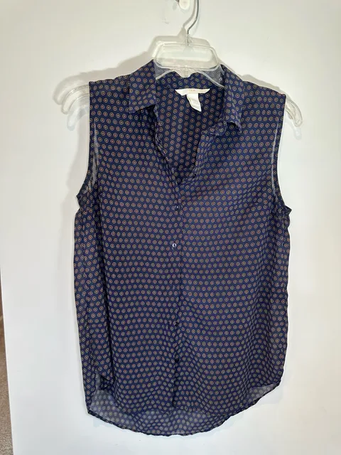 H&M Sleeveless Button-Down Blouse Size 4 Blue Patterned
