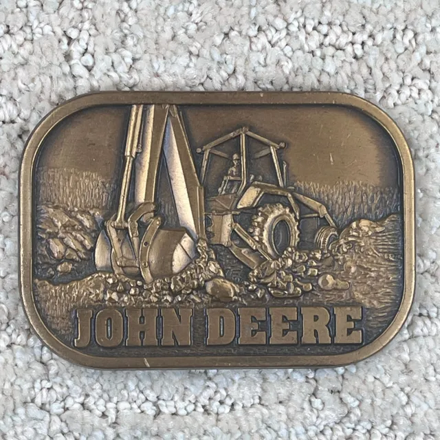 Vintage 1983 John Deere Backhoe Tractor Brass Belt Buckle