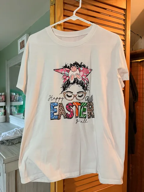 Happy Easter Y'All Graphic T-Shirt XL White Polyester