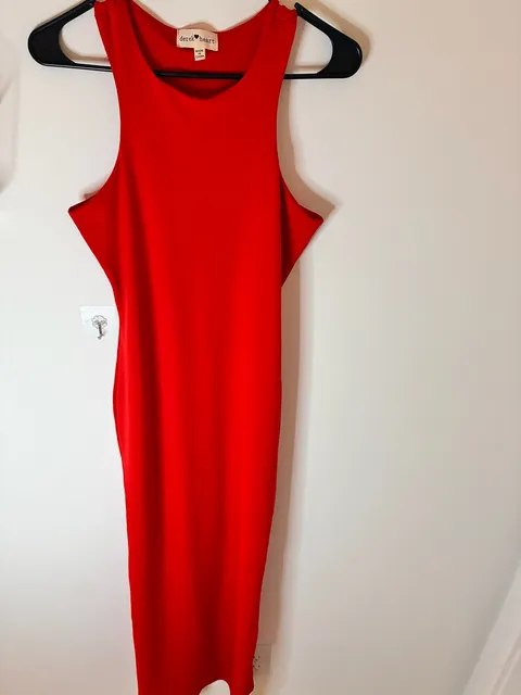 Derek Heart Maxi Dress Size L Red Bodycon High Neck Sleeveless