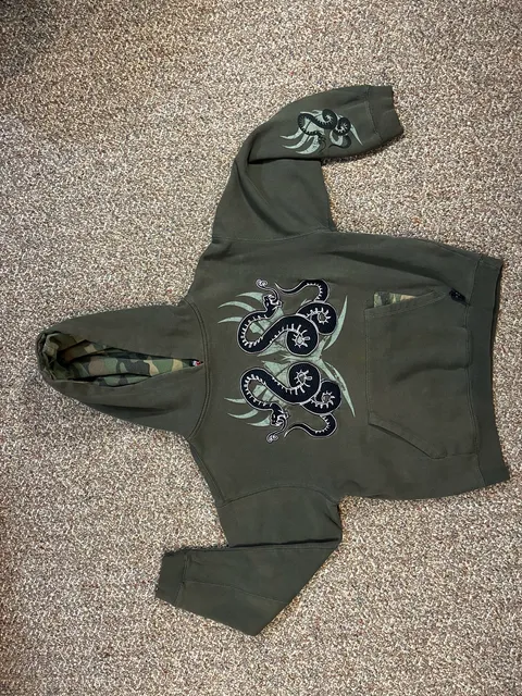 Top Heavy Graphic Hoodie Size L Olive Green Snake Camo